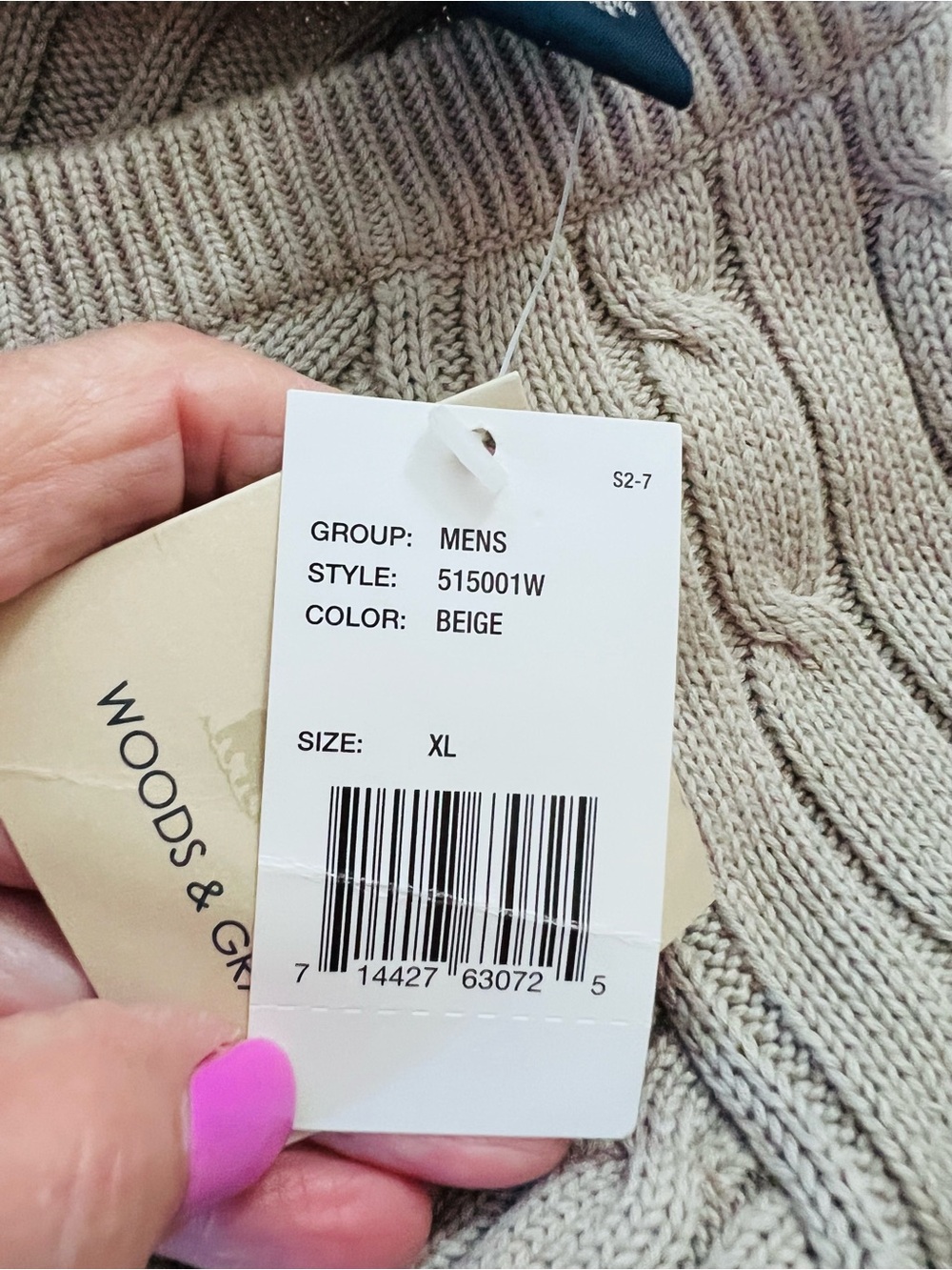 Woods & Gray Cable Knit V Neck Sweater XL Beige 100% Cotton Classic Old Money - Picture 6 of 14